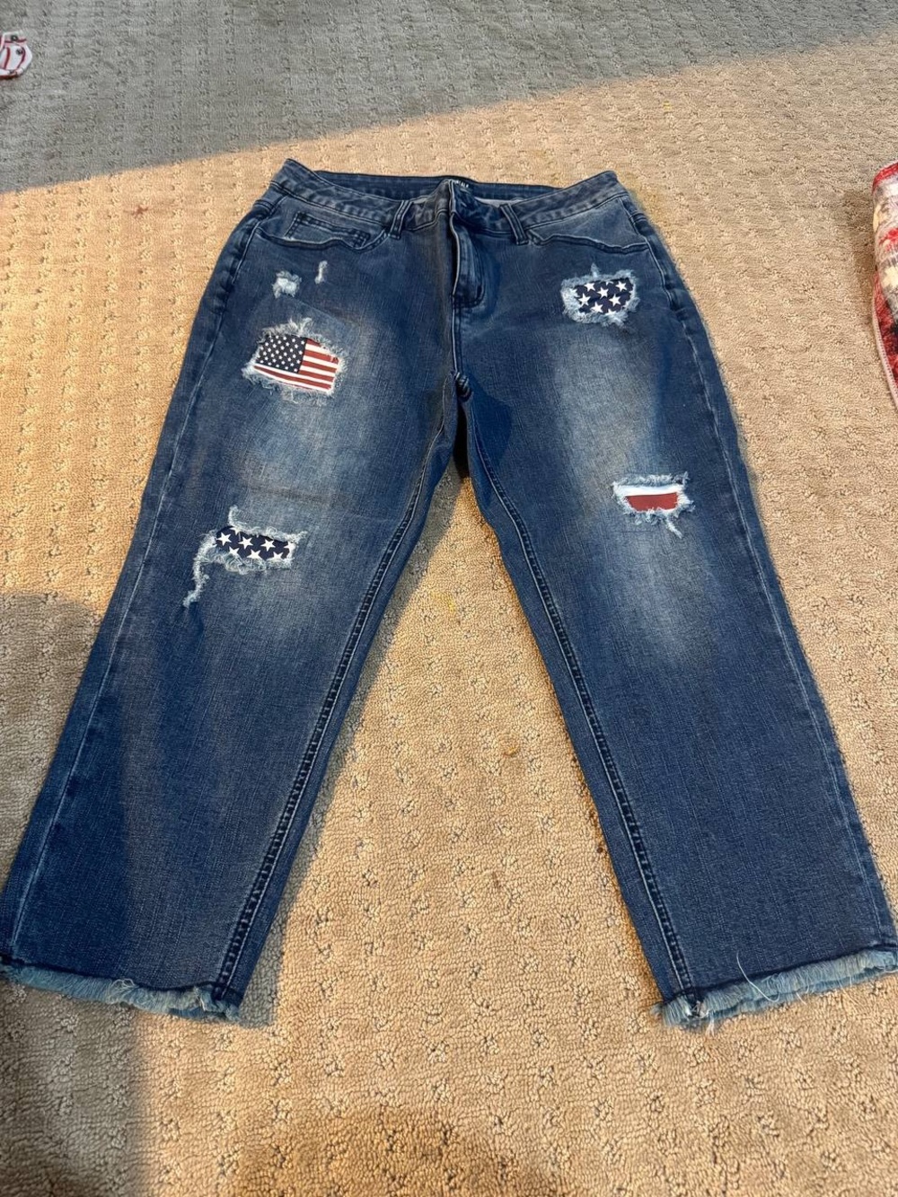 Flamingals Mid Rise Capri Skinny Wash Crop American Flag Jeans M PS5-30 - Picture 7 of 7